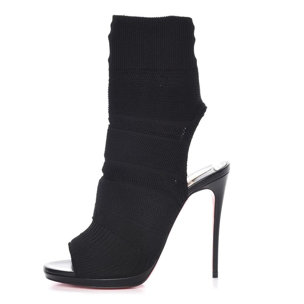 Christian Louboutin NIB Cheminene 120 Black Open Toe Sock Boots Heels 39